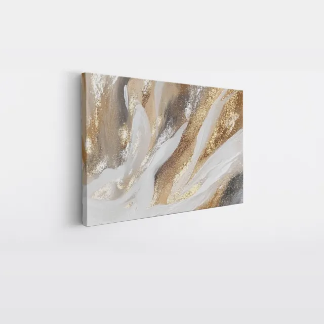 Saammp Canvas Schilderij - Wit goud patroon - Abstract kunstwerk - 100x75 - Foto op canvas - Wanddecoratie - Muurdecoratie Woonkamer - Slaapkamer decoratie - Canvas Print Multicolor