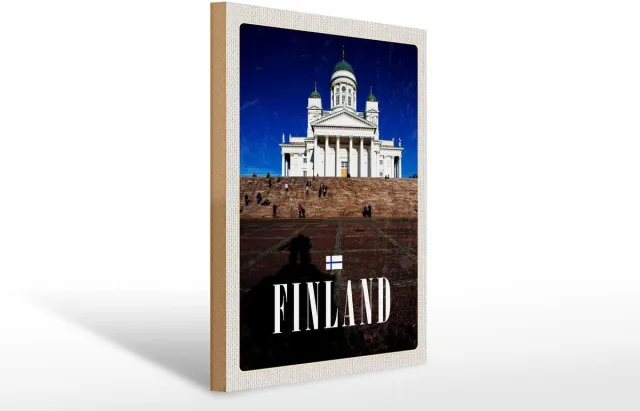 Femer Holzschild Reise 30x40cm Finnland Kirche Treppe Architektur