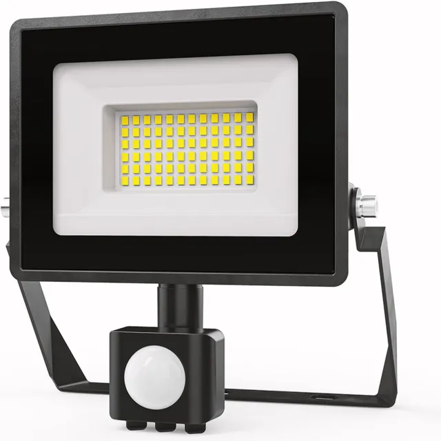 HOFTRONIC Stratos LED Schijnwerper met sensor - 30 Watt 2505 Lumen - IP65 Waterdicht - 4000K - Neutraal wit - Zwarte Breedstraler - Veiligheidslamp - Buitenlamp met bewegingssensor en schemerschakelaar