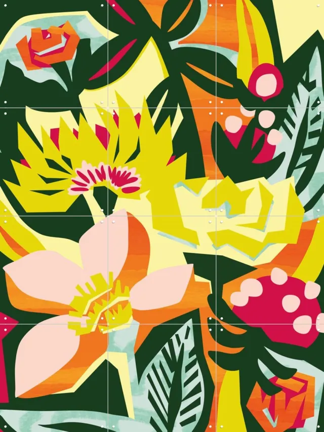 IXXI Just A Few More Flowers, Megan Gallagher - 60 x 80 cm - Grote wanddecoratie en posters - Grafisch Ontwerp, Digitale Kunst, Abstract, Kleurrijk Geel / Roze / Groen