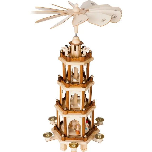 Brubaker Kerstpiramide Houten Piramide - Natuur - 4 Niveaus - 60 cm Hoogte - Handbeschilderde Figuren Houtkleuren