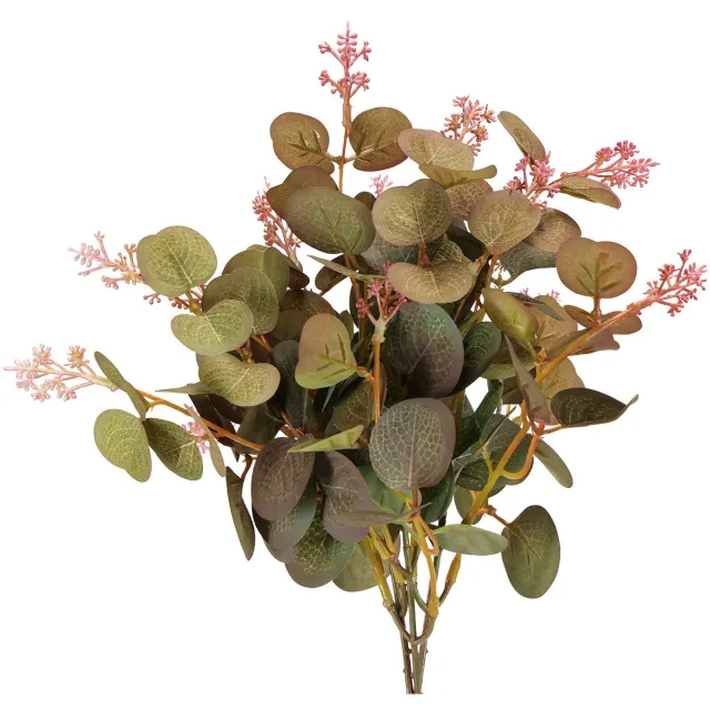 Viana Kunstmatige eucalyptustakken met roze bloemen, 45 cm, 3 stuks, 3 Stück