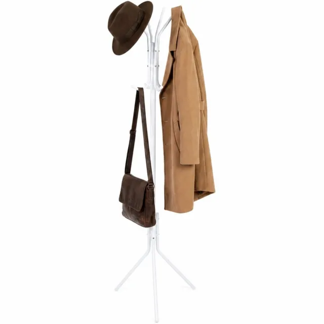 Jeemsie Kapstok Staand – Kledingrek met 8 Haken – Hoogte 172 cm – Staande Kapstok Metaal – Vrijstaande Kapstok – Wit – Voor Hal, Slaapkamer en Kantoor Wit - 8 haken