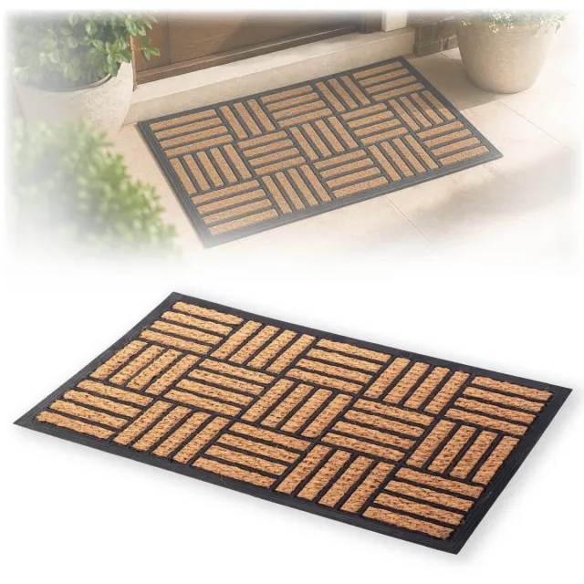 KADAX kokosmat 45 x 75 cm, rechthoekige deurmat van kokos en rubber, antislip deurmat voor buiten, vuilvangmat met rubberen onderkant bruin, zwart