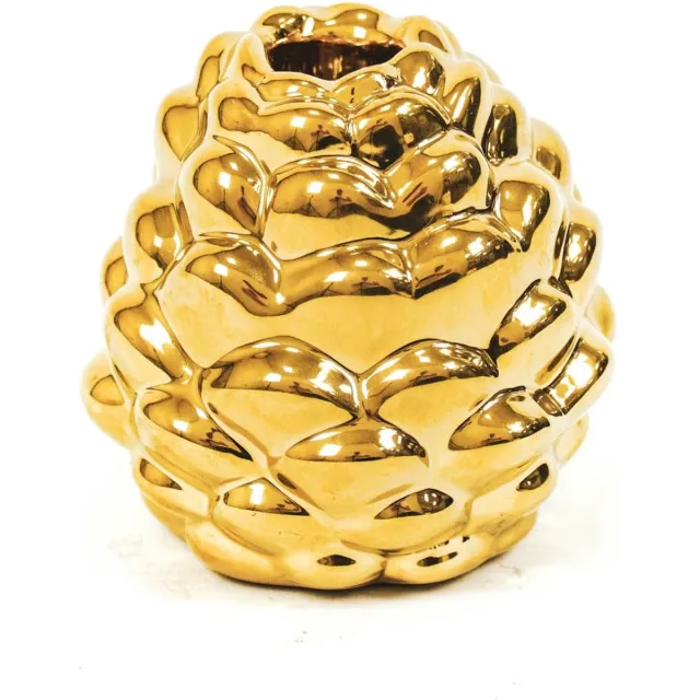 Housevitamin Dennenappel kandelaar - Goud - Porselein - 9x8.5cm Geel