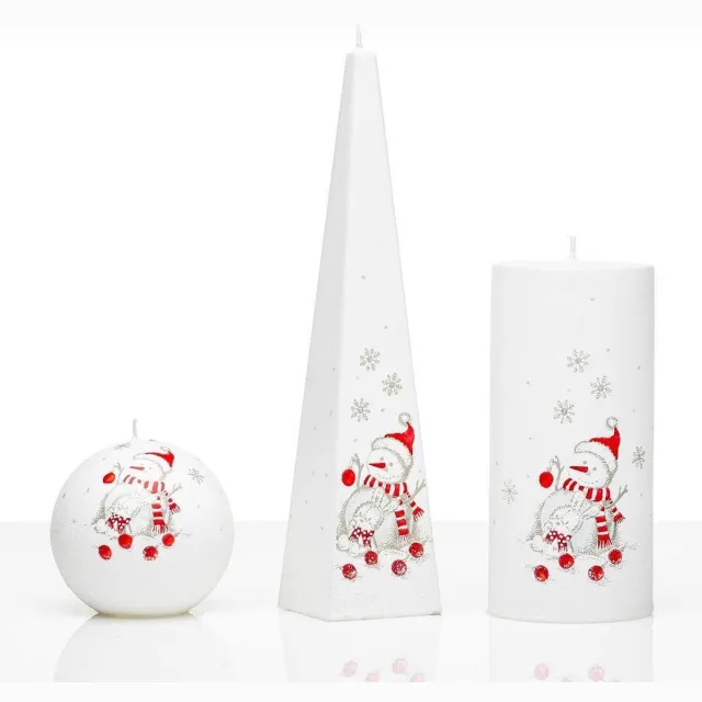 Jakelis Kaarsen Set - Handgeschilderd - Sneeuwpop - kerst - kaars Wit