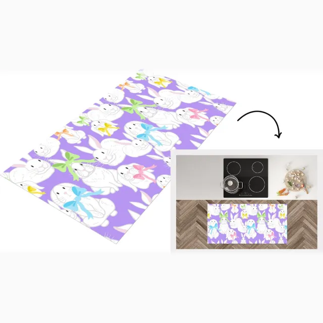 KitchenYeah Keukenloper - Loper keuken - Patronen - Konijn - Paars - Lente - 120x60 cm - Keukenloper vinyl Multicolor