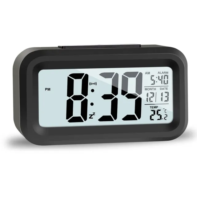 carmdering LCD Digitaler Wecker - Reisewecker - Groot Scherm En Stil Loopwerk - 1 - Voor Slaapkamer Home Office Zwart