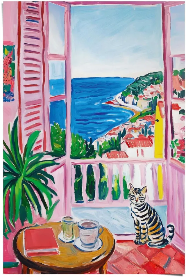 Reinders Poster Ochtend aan de kust - 91,5 x 61 - Papier - REINDERS roze