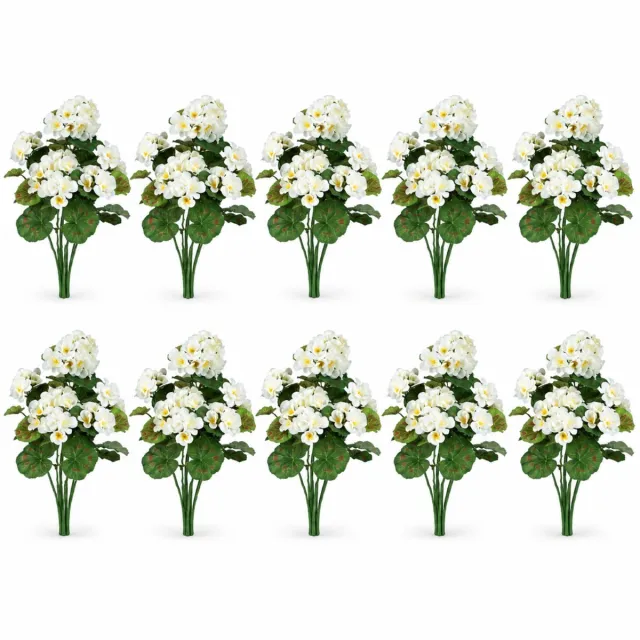 ROSIFY Kunstbloemen Kunst Geraniums voor buiten – 10 Bosjes – 36 cm – Kunstbloemen voor Bloembak, Balkon, Tuin & Interieur - Wit Wit 10