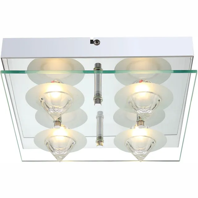Globo Lighting Plafondlamp Woonkamerlamp Glasplaat chroom 4 vlammen LED, metaalglas, 1x LED, L 25 cm zilver