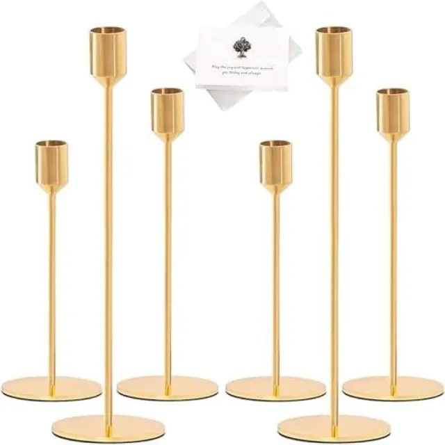 PromoHome Gouden Kandelaar Set - 6-delige Vintage Kaarshouders voor Elegante Tafeldecoratie Geel