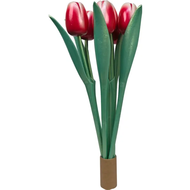 ELCEE-HALY BV ELCEE-HALY - Bosje van 6 houten decoratie tulpen - Metallic Red - 34cm Rood