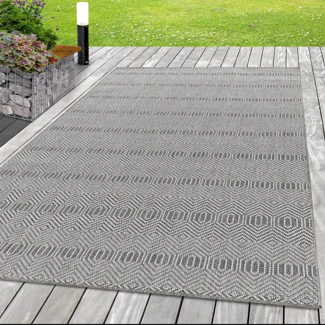 Ayyildiz Buitenkleed, boho-design, grijs, geschikt voor terras, balkon of keuken, polypropyleen achterkant, afmeting: 80 x 150 cm