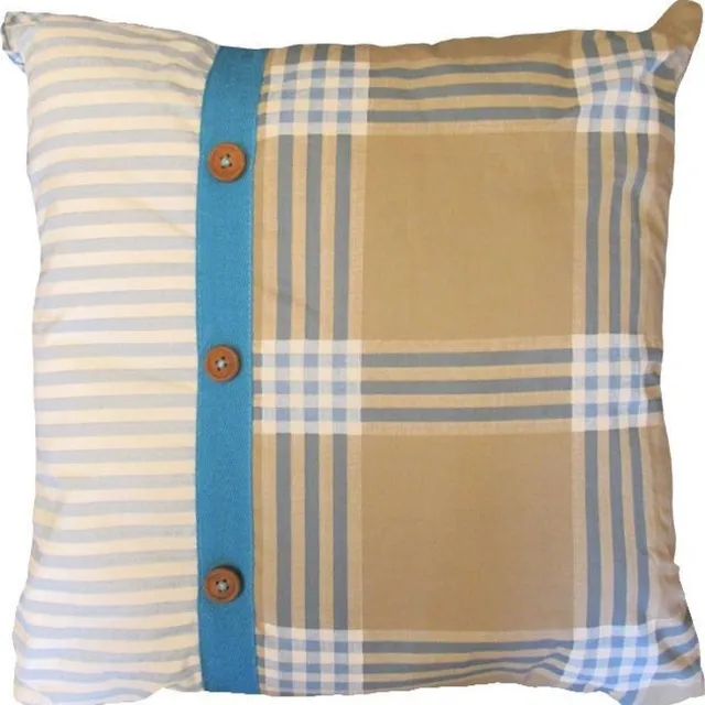 Marieke at Home Natural Check - Sierkussen - 45x45 cm - Blue blauw