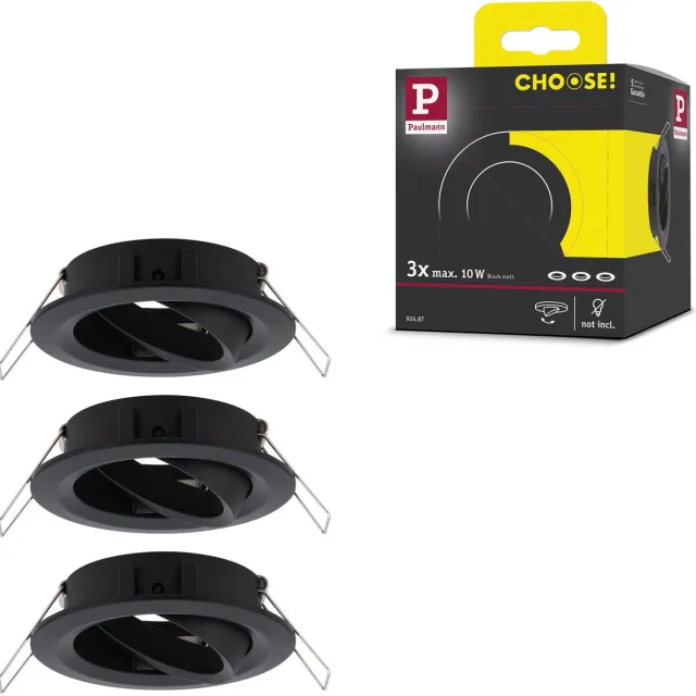 Paulmann Inbouwlamp Choose Basisset zwenkbaar rond 84 mm 50° max. 3x10W 230V dimbaar Zwart mat