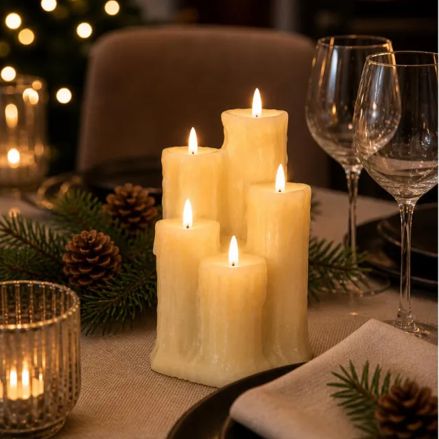 Anna's Collection LED kaarsen - ivoor wit - 13,5 x 19 cm - met timer - druipkaarsen - woondecoratie Creme