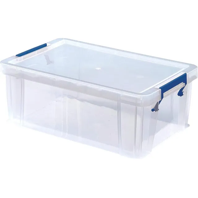 Bankers Box opbergdoos 10 liter | transparant met blauwe handvaten | set van 4 stuks verpakt in carton