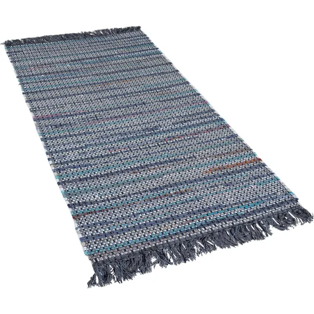 Beliani BESNI - Laagpolig vloerkleed - Donkergrijs - 80 x 150 cm - Katoen