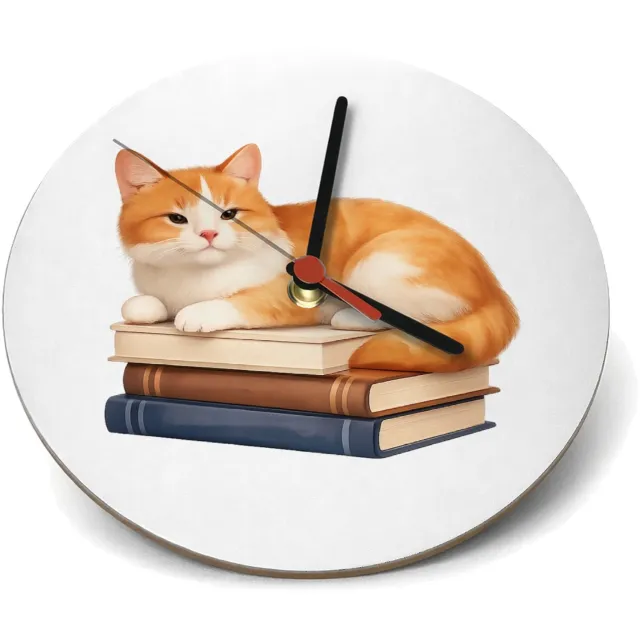 Mr Cadeautjes Klok rond Ø 19 - design Een ontspannen dier op een hobby-object met een korte, kalme | cadeau Wit