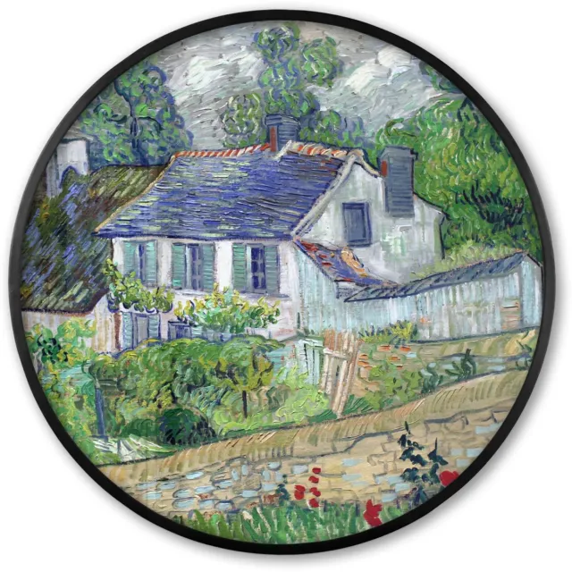 FrameYourWall Poster in lijst Rond - Fotolijst 80x80 cm - Posters - Huis in Auvers - Vincent van Gogh - Ronde posterlijst zwart - Decoratie - Wanddecoratie woonkamer - Muurdecoratie slaapkamer Multicolor