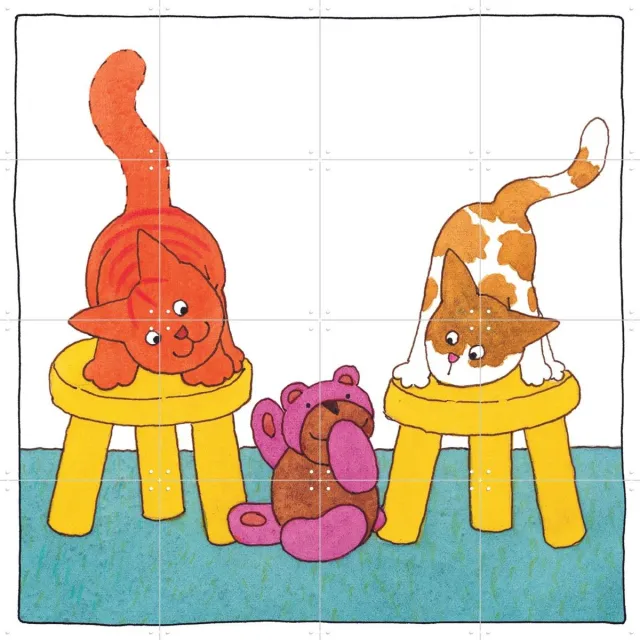 IXXI Dikkie Dik wil Spelen, Dikkie Dik - 80 x 80 cm - Grote wanddecoratie en posters - Illustraties, Cartoonesk, Kleurrijk, Speels, Babykamer Oranje