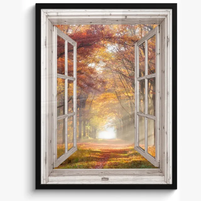 FrameYourWall Poster in lijst - Fotolijst 50x70 cm - Posters - Herfst - Bos - Bomen - Natuur - Doorkijk - Posterlijst zwart - Decoratie - Wanddecoratie woonkamer - Muurdecoratie slaapkamer