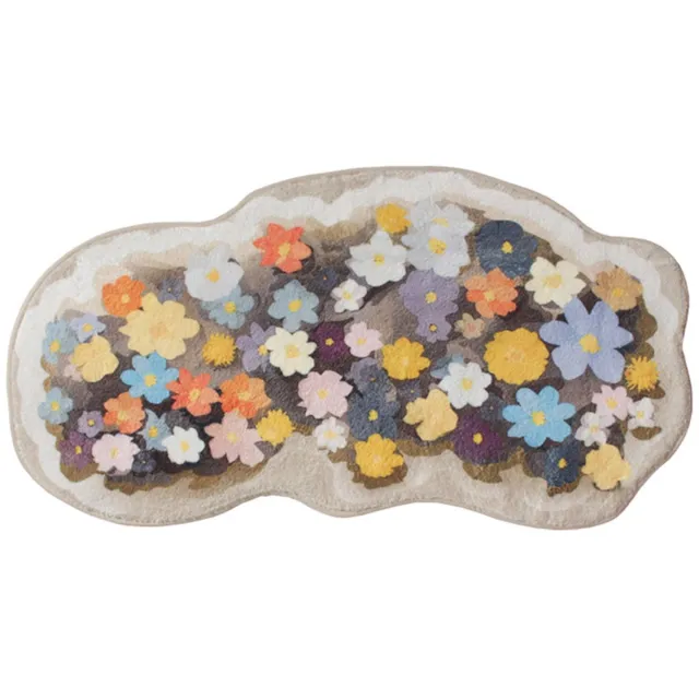 VHV Decoratief Vloerkleed 40x70 cm - Onregelmatig Vormig Tapijt voor Slaapkamer - Zacht en Wasbaar Bloemenkleed voor Woonkamer - Antislip Vloerkleed wit