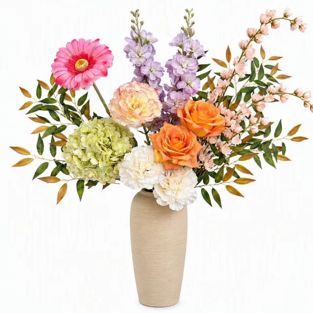 sogiol Kunstbloemen -Zijden bloemen boeket - Onderhoudsvrij - Herbruikbaar - Inclusief vaas - Geschikt voor binnen- Valentijnsdagcadeau Veelkleurig