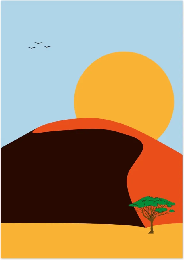 De Lange Koe Woestijnlandschap | A3 poster blauw