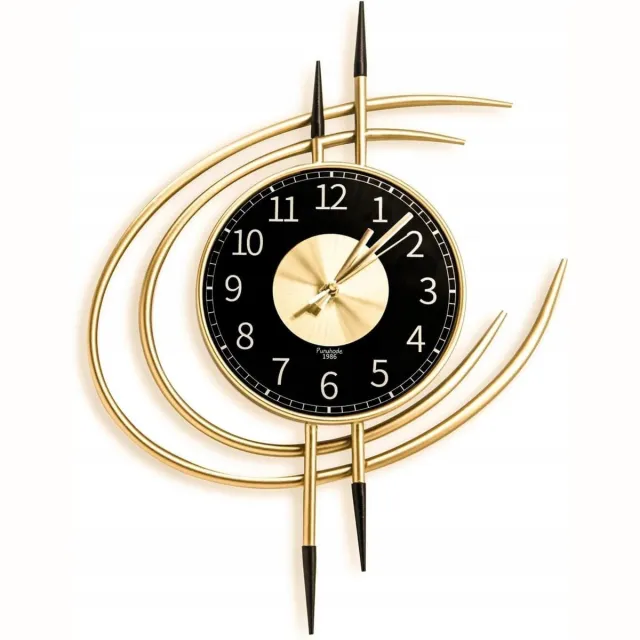 Noventra Wandklok Goud – Moderne Grote Wandklok voor Woonkamer – Zwarte Klok met Gouden Details – Stille Klok – 41 × 54 cm goud/zwart