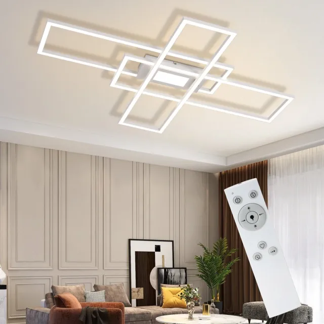 NETTLIFE Plafondlamp LED - vierkant - Wit - 3-Lichts - 3000 -6500K Dimbaar - Metaal - 50W - Moderne Slaapkamerverlichting - voor Woonkamer | Keuken | Hotel - 99cm