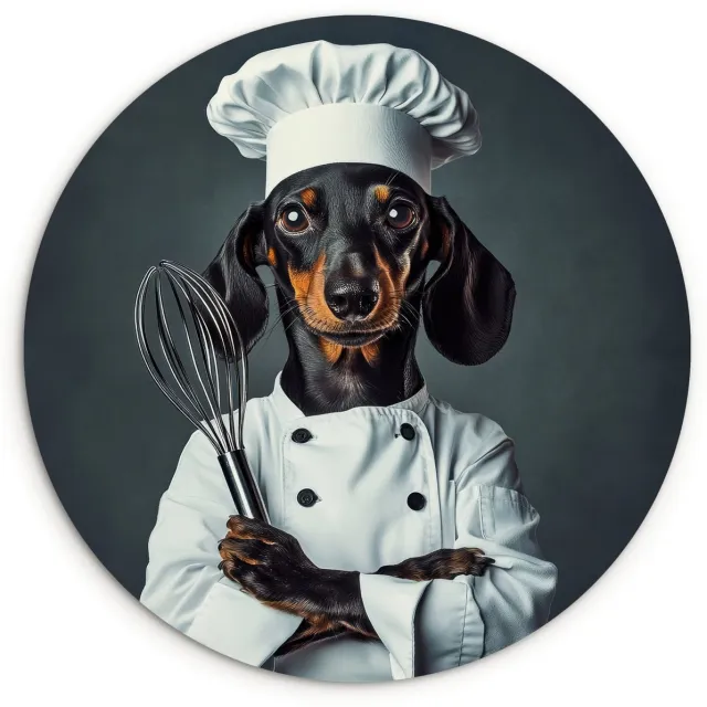WallCircle Wandcirkel 150x150 cm - Muurcirkel Hond - Garde - Kok - Muurdecoratie woonkamer - Wanddecoratie slaapkamer - Kamer decoratie accessoires - Ronde schilderijen Hond - Kokskleding
