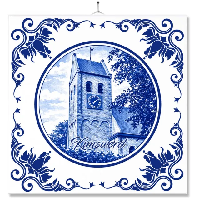 MC Living Tegel Met Opdruk | Kimswerd | Delft Blauw | Cadeau | Inclusief Geschenkdoos | Standaard | Ophangsysteem Ontwerp 2