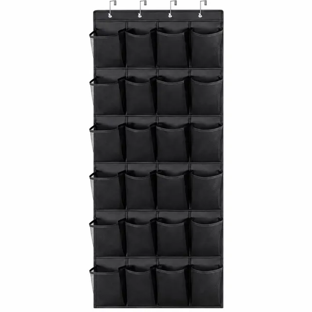 Marvix Schoenenorganizer voor aan de Deur - 24 Vakken - Hangende Schoenenopberger - Inclusief 4 Ophanghaken - 150 x 56 cm - Zwart