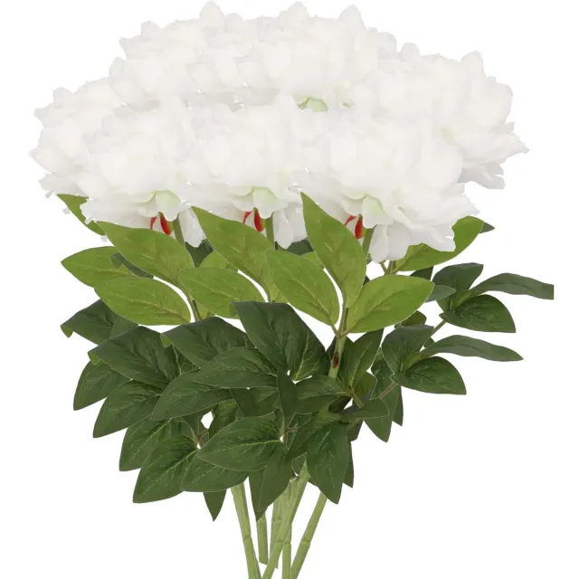 DK design Kunstbloemen boeket pioenroos - 8x - wit - zijde - 71 cm - kunststof steel - decoratie
