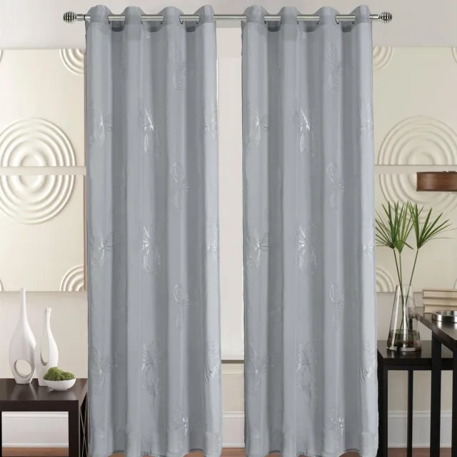 SBLine Kant en Klaar Vitrage Gordijn - Met Ringen - 140x240 cm - Grijs/Zilver