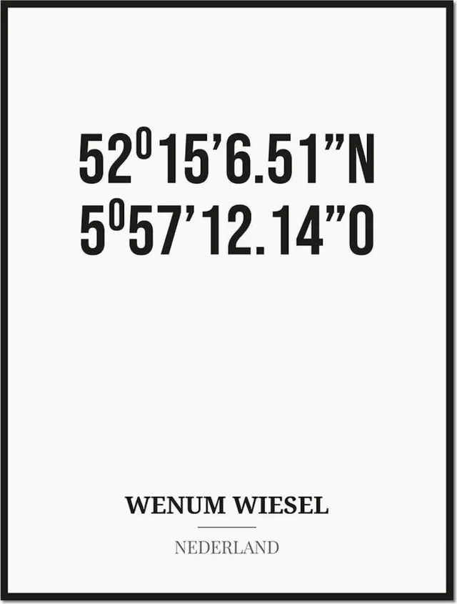 Studio216 Poster/kaart WENUM WIESEL met coördinaten zwart, wit