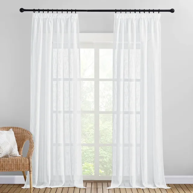 Unyqoos Stijlvolle Halftransparante Gordijnen met Luxe Linnenlook voor de Woonkamer - Set van 2, 245x140 cm wit