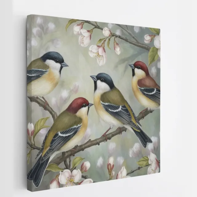 Saammp Canvas Schilderij - 4 Kolibries - Dieren - Bloemen - 20x20 - Foto op canvas - Wanddecoratie - muurdecoratie Woonkamer - Slaapkamer decoratie - Canvas Print Multicolor