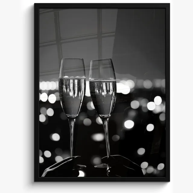 FrameYourWall Fotolijst inclusief poster - Posterlijst 50x70 cm - Posters - Bubbels - Proosten - Champagneglazen - Stadslichten - Foto in lijst - Keuken decoratie muur - Wanddecoratie accessoires - Muurdecoratie - Schilderijen