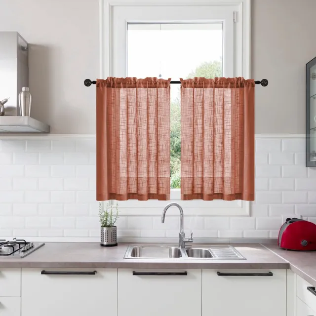 Ulisem Korte Vintage Vitrage Gordijnen - Set Van 2 - Half Transparant - Lichtdoorlatend - Voor Keuken Badkamer Slaapkamer - Groen - 63,5 X 78 Cm - Wasbaar - Polyester - Landelijke Stijl - Raamdecoratie