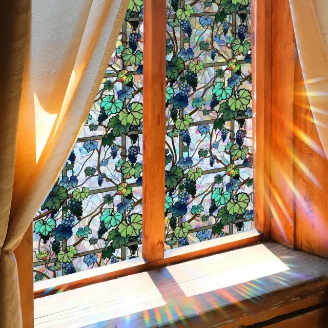 Cyslmuk 45x200cm Raamfolie Decoratief - Plantenraam - Privacyfolie Wijnstokken Bloem Dubbelzijdige Statische Glas Raamstickers - voor Huis, Kantoor, Woonkamer, Slaapkamer, Glazen Raam 45x200cm - Wijnstokken Bloem