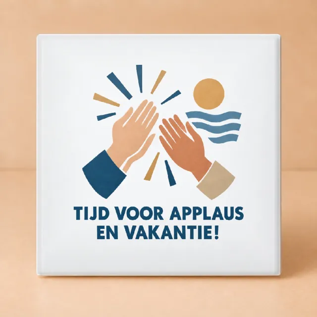 Bedruk King Rustige Eindejaars-applaus Tegel – Sfeervolle Wanddecoratie voor Leraren en Klasgenoten - 11 x 11 cm Wit