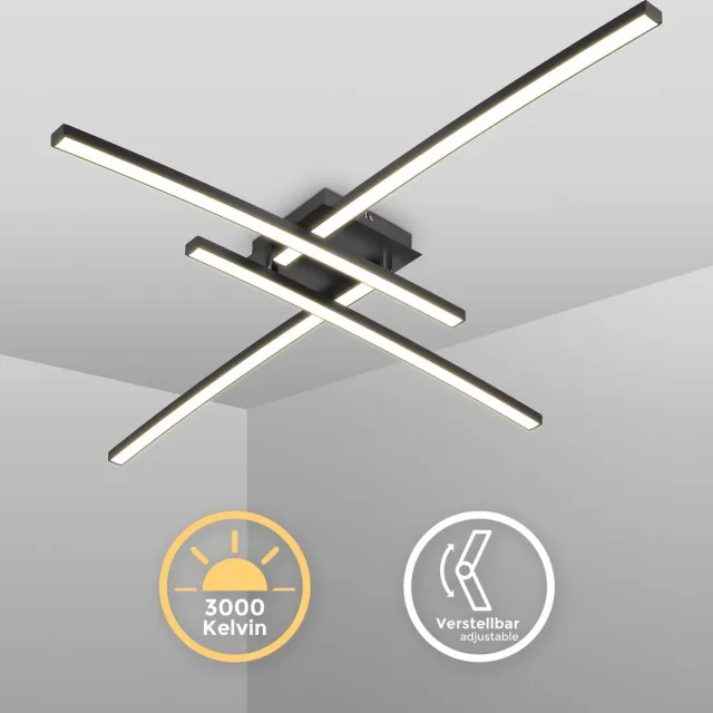B.K.Licht LED Plafonniére - zwarte plafondlamp - draaibar - woonkamer lamp met warm wit licht 3.000K - 2.200Lm - 20W
