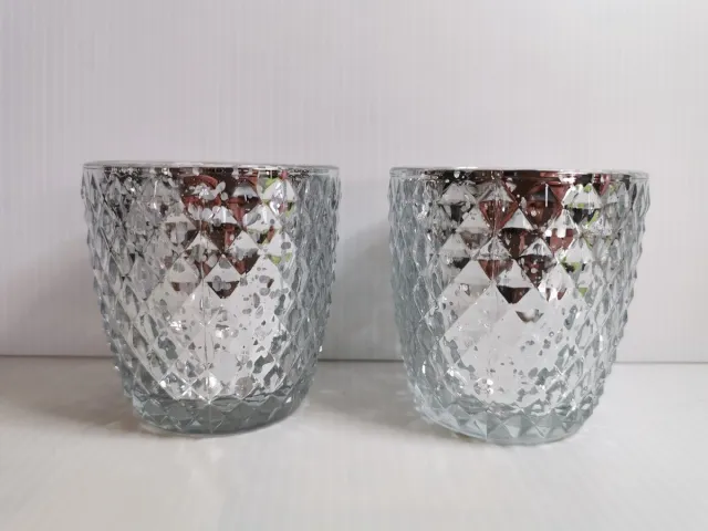 Jean Products Set van 2xTheelicht Zilver 7x7,50cm Waxinelichthouder Rond Geruit