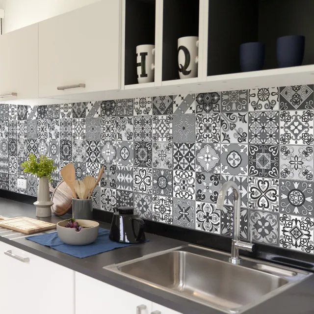 Ambiance Sticker Zelfklevende tegelmuurstickers voor keuken en badkamer - 30 cementtegelstickers, Azulejos Trufia - 30 stickers, 15x15cm Multi color