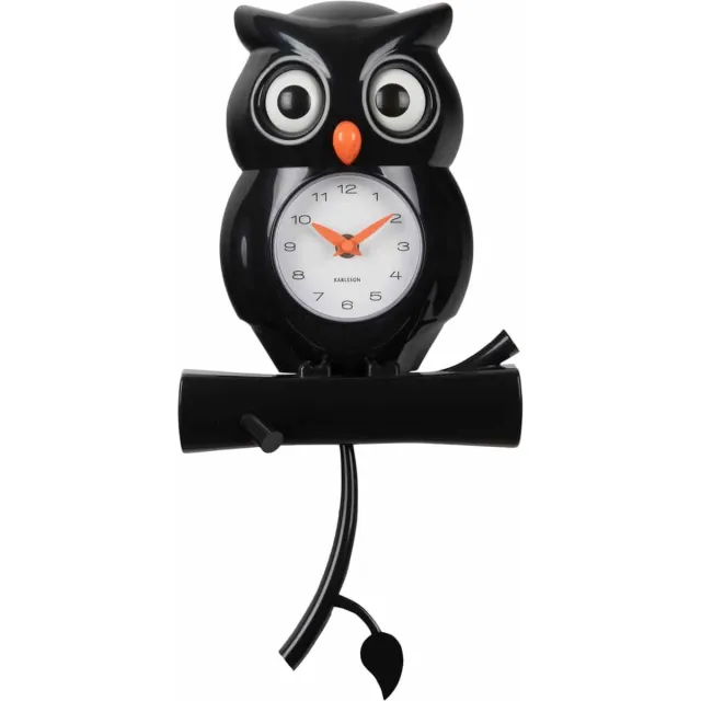 Karlsson Wandklok Owl Pendulum - Zwart - 20x8.5x37.5cm - Wandklok Scandinavisch