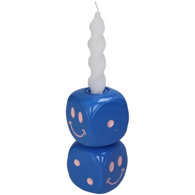 Xenos Kaarshouder dobbelsteen Polyresin Blauw 7.5x7.5x14.5cm