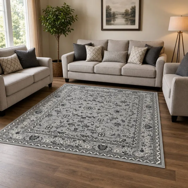 Muratap Nain Klassiek Vintage Oosters Vloerkleed Grijs Zilver- 140x200 CM